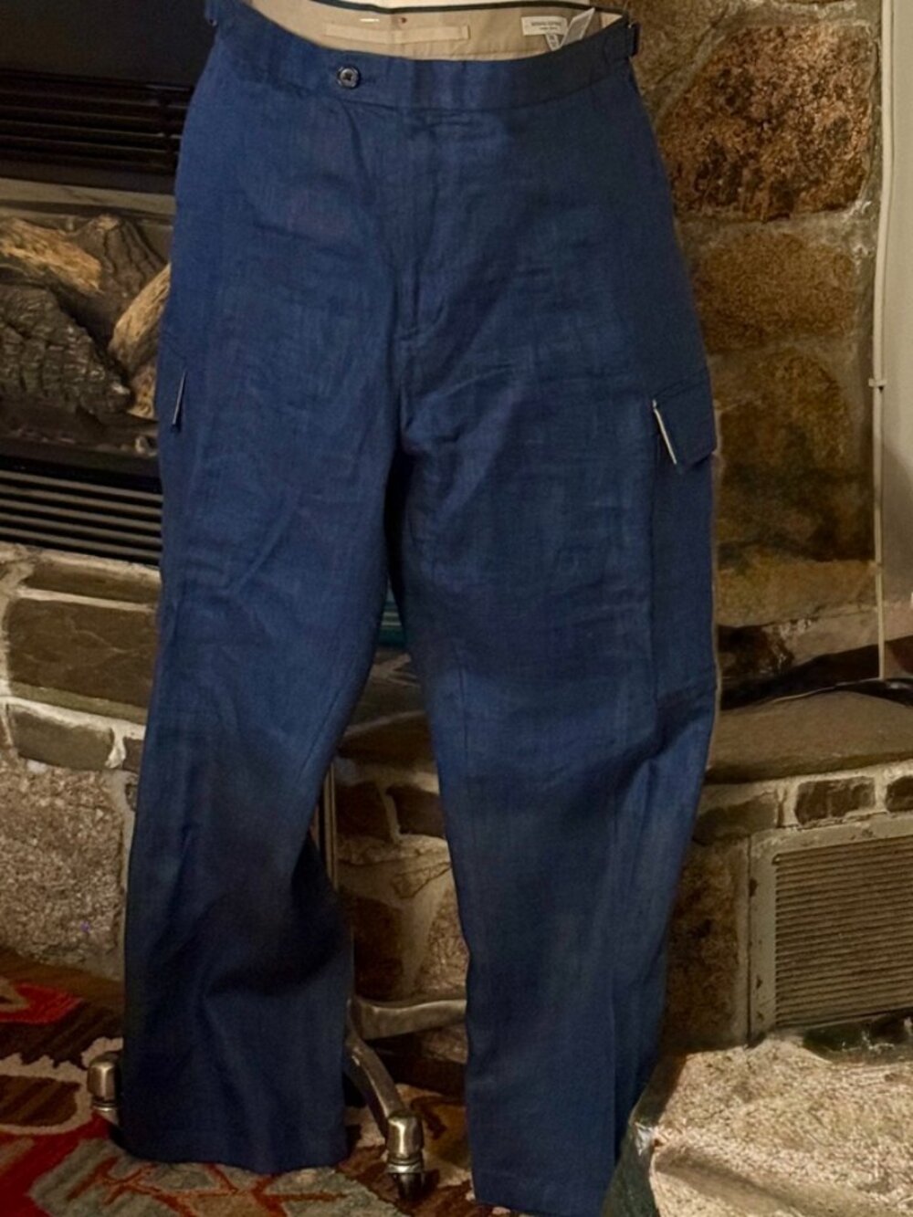 Banana Republic Tailored Slim Fit 100% Linen Cargo Pants Men's 38 Blue